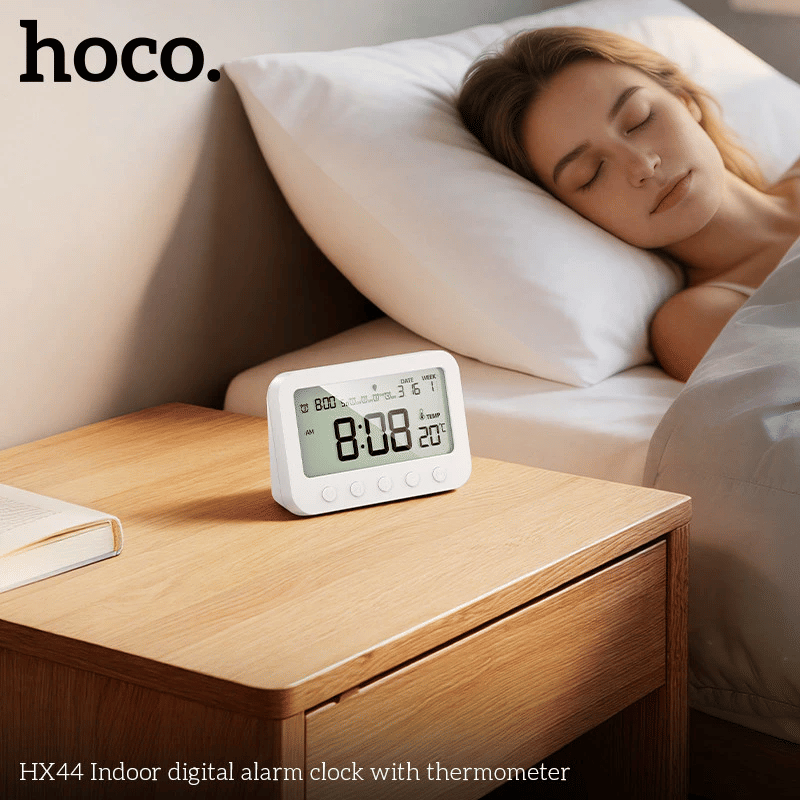 นาฬิกาตั้งโต๊ะ HOCO HX44 พร้อมเทอร์โมมิเตอร์ ตั้งปลุก 4 เวลา แสดงอุณหภูมิ วันที่ วันในสัปดาห์_6